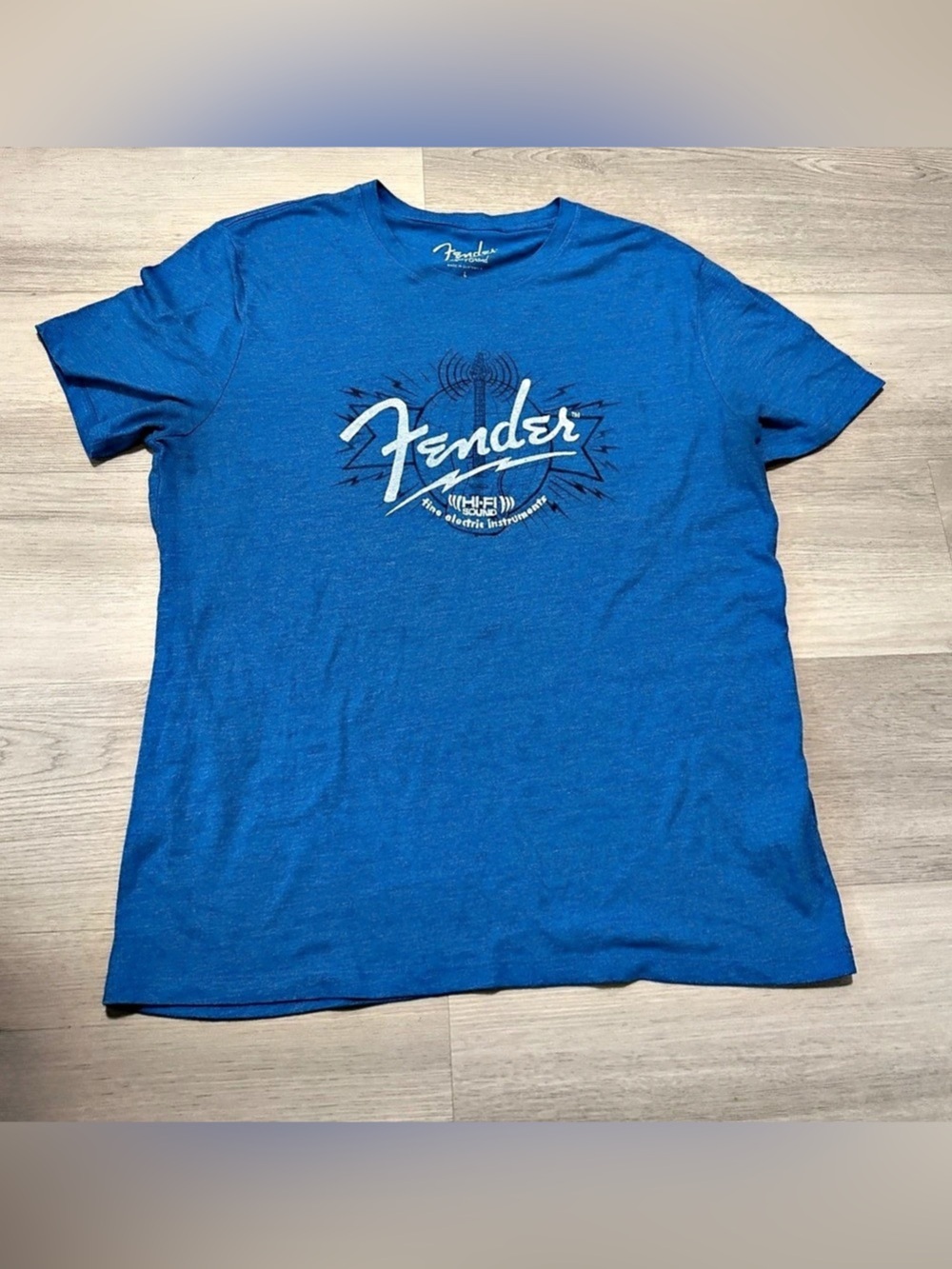 Lucky Brand Fender Guitars Hi Fi Sound Graphic Men's T-Shirt Blue Sz L